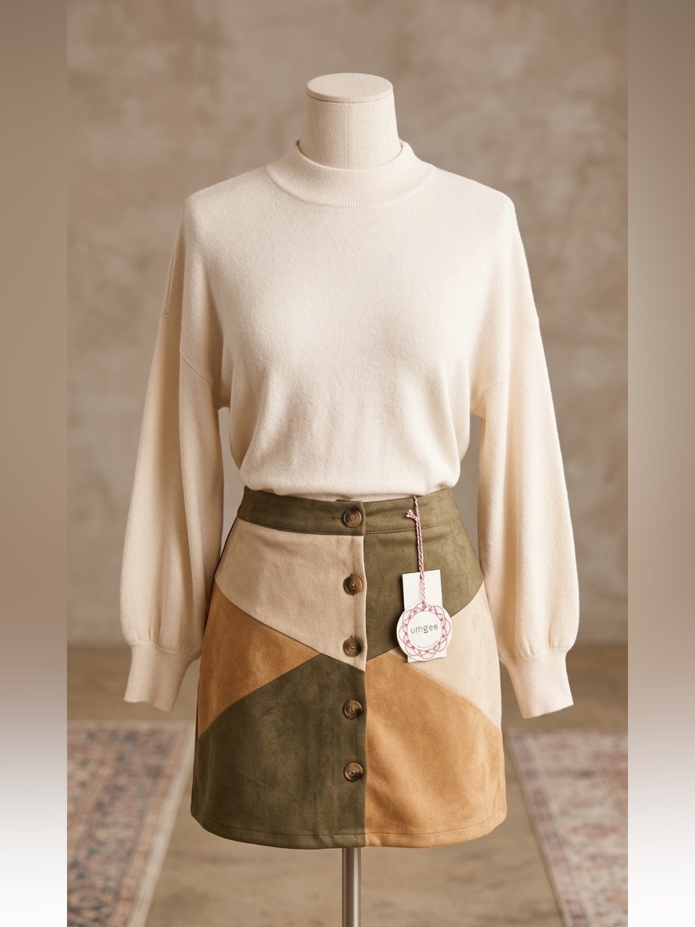 Umgee Faux Suede Patchwork Mini Skirt NWT Size Large